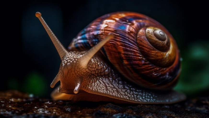 Free AI Image Slimy snail crawling on wet plant leaf generated by AI