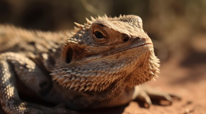 Premium AI Image A bearded dragon sits on a rock in the desert