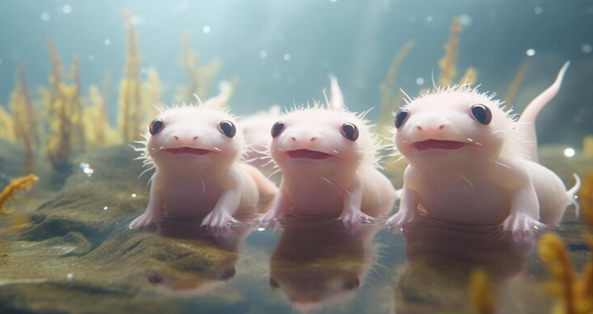 Premium AI Image A group of enchanting axolotls floating gracefully 00244 03