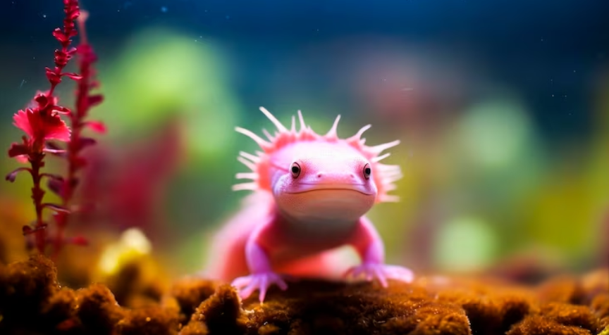 Premium AI Image Pink salamander swimming in the aquarium Underwater life
