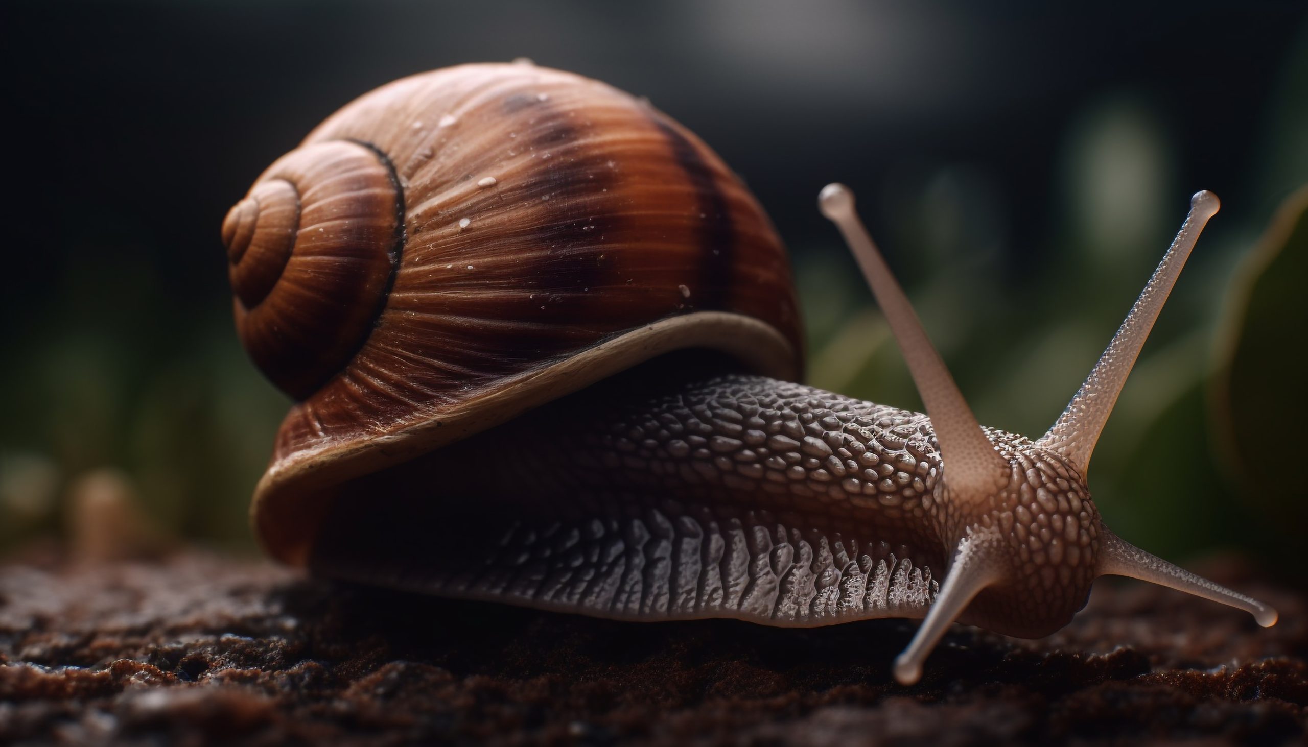 Slimy snail crawling on green plant outdoors generated by AI
